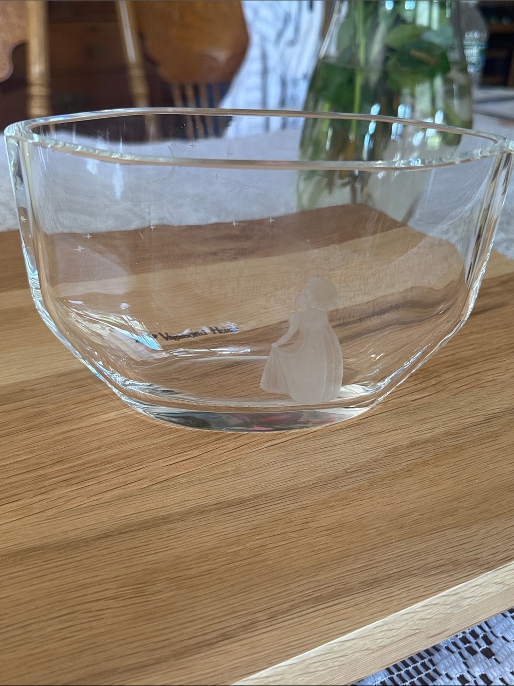 Vintage Kosta Boda Orrefors vase Girl looking at the moon Hand Engraved